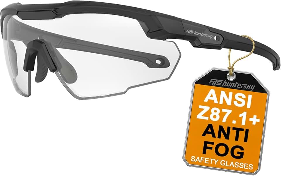 HTS HUNTERSKY Ballistic Shooting Glasses ANSI Z87+ Protective Eyewear | Anti-Fog, Impact Resistance Lens, Adjustable Nose Piece, Wraparound, Eye Protection for Men &amp; Women, Airsoft, Range