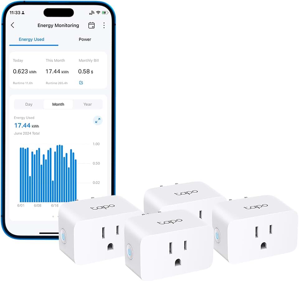 Tapo Smart Plug Wi-Fi, Energy Monitoring, P115(4-Pack), 15A | Works with Alexa &amp; Google Home &amp; Samsung SmartThings, Timer, 1800W Max, ETL Certified, 2.4G Wi-Fi Only