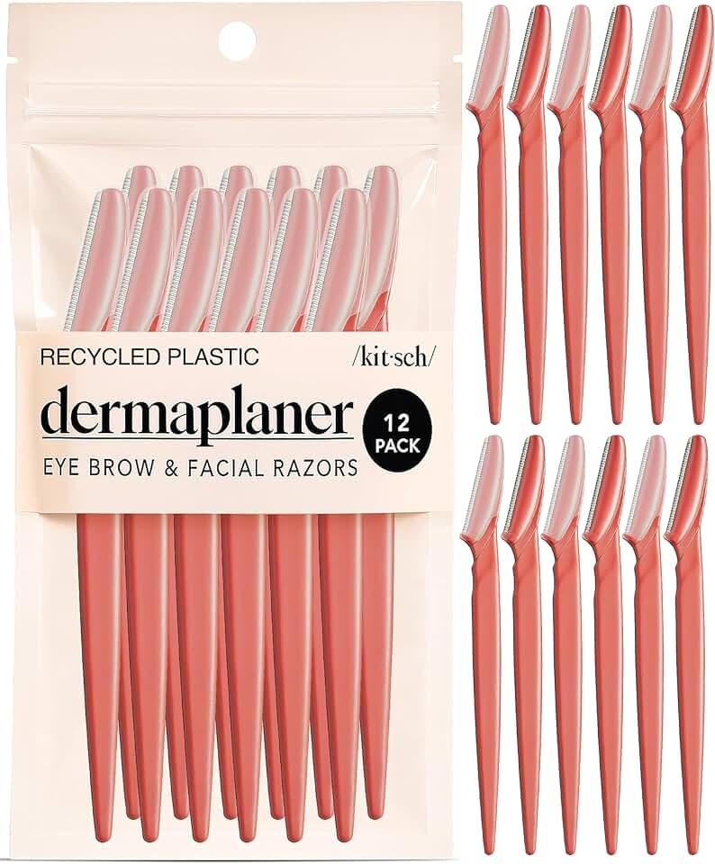 Kitsch Dermaplane Razor for Women Face – Coral, 12 pcs | Face Razors for Women &amp; Men, Eyebrow Razor &amp; Face Shaver – Exfoliating Facial Razor &amp; Dermaplaner as Tool for Smoother Skin