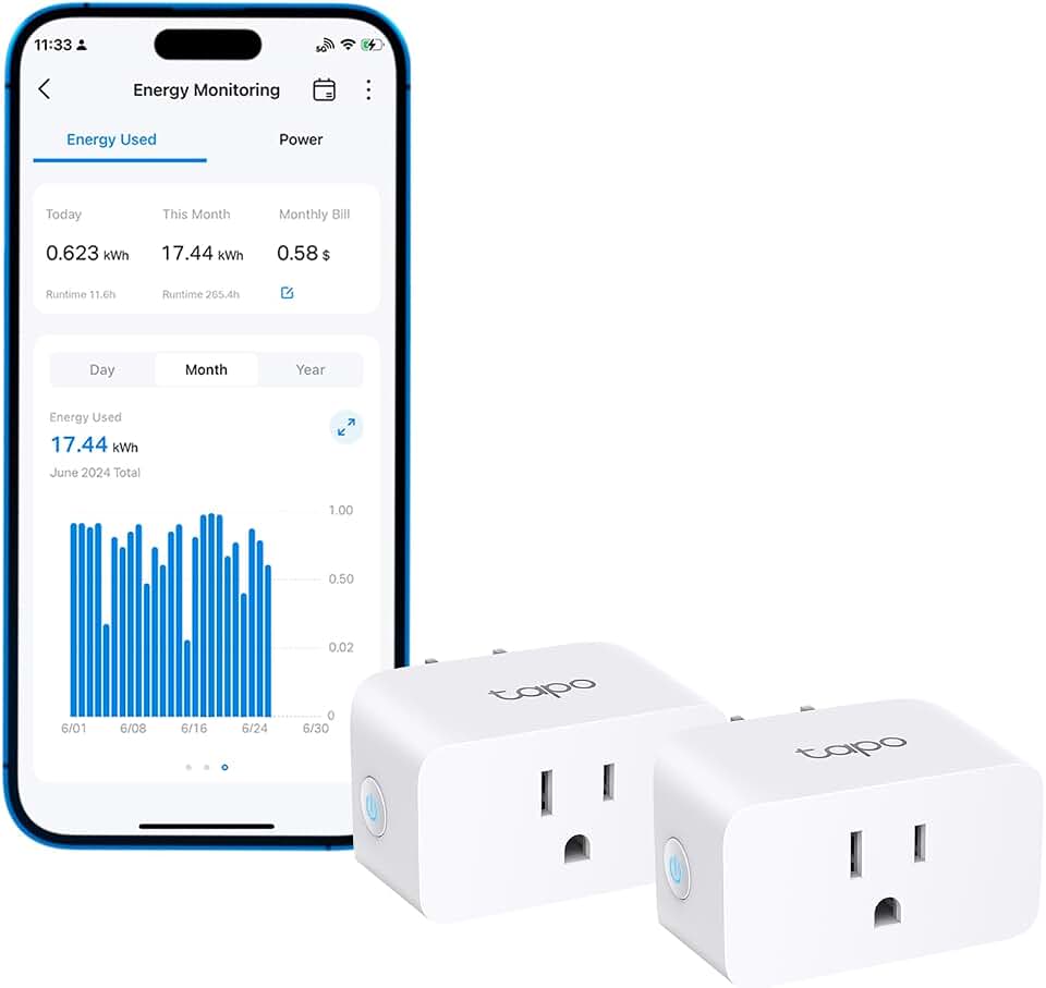 Tapo Smart Plug Wi-Fi, Energy Monitoring, P115(2-Pack), 15A | Works with Alexa &amp; Google Home &amp; Samsung SmartThings, Timer, 1800W Max, ETL Certified, 2.4G Wi-Fi Only