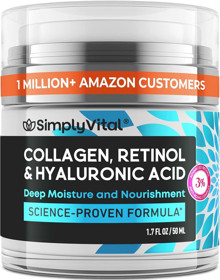 SimplyVital Face Moisturizer Retinol Collagen Hyaluronic Acid Cream 1.7 oz | Anti-Aging, Moisturizing Face Cream for Women &amp; Men, Visibly Firming, Hydrating Neck Care, Day &amp; Night Skin Care, Silky Feel