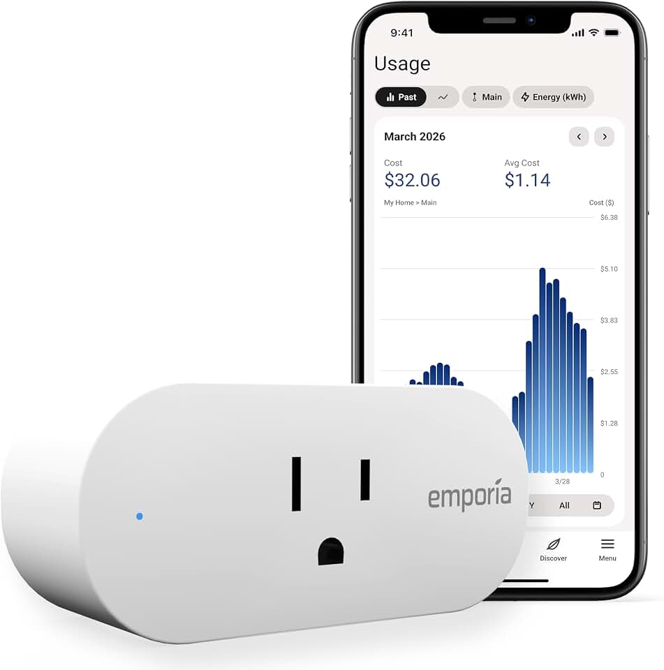 Emporia Energy Monitoring Smart Plug, WiFi Smart Outlet Plug Works with Alexa and Google Home - 15a WiFi Outlet with Timer, Mobile App, Home Energy Monitor, Scheduling - 2.4ghz WiFi Only (1 Pack)