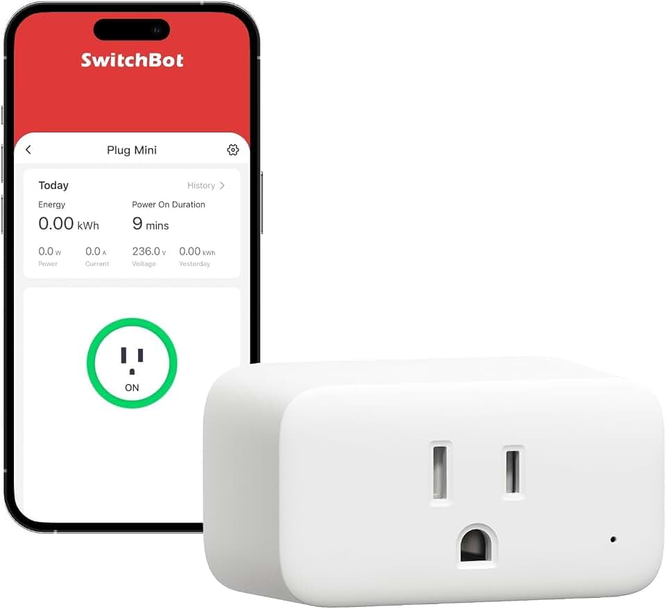 SwitchBot Smart Plug Mini, 15A Energy Monitoring, WiFi &amp; Bluetooth Outlet, Compatible with Alexa, Google Assistant, Home Assistant, App Control, Timer Function, No Hub Required, Compact Design