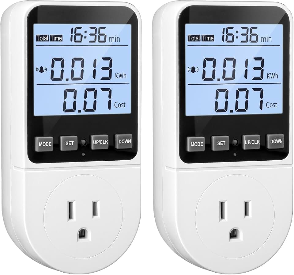 2 Pack Upgraded Watt Meter, Power Meter Plug Electricity Usage Monitor, Home Energy Monitor Consumption, Meter Sockets with Backlight, Overload Protection, 8 Modes Display