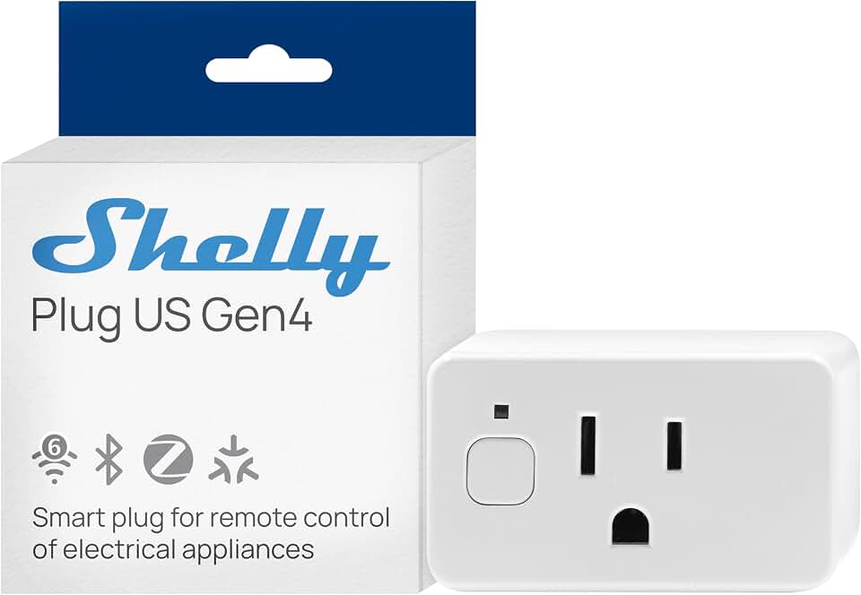 Shelly Smart Plug UL, WiFi, Bluetooth, Zigbee, Matter Outlet with Power Metering, Works with HomeKit, Google Home, Alexa, Home Assistant, Smart Socket, Easy Setup, Remote Control, Plug US Gen4 White