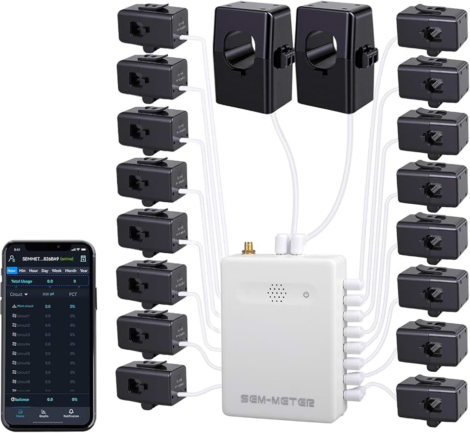 Smart Home Energy Monitor with 16 50A Circuit Level Sensors, Real-Time Power Usage &amp; Electricity Cost Tracking, Ideal for Rental Homes &amp; Shared Apartments, App History, Compatible with Home Assistant