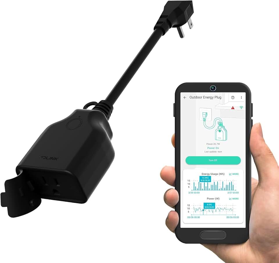 YoLink Smart Outdoor Energy Plug, IP63, 1800W, 15A Smart Plug with Real-Time Energy Monitoring, Automatic Safety Shutoff, Alexa &amp; Google Assistant Compatible, Require YoLink Hub