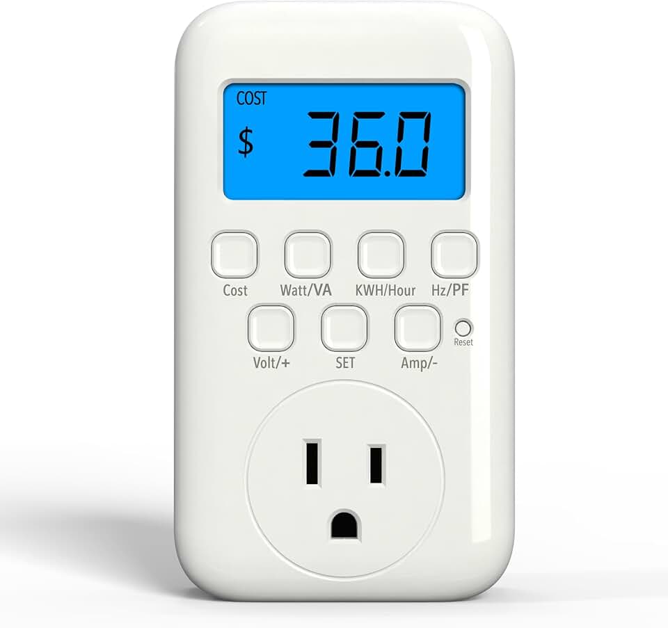 HBN Watt Meter Plug with Backlight, Plug-in Socket Power Meter Electricity Usage Monitor Consumption Home Electrical Energy Monitor, Voltage Amps Wattage Electricity Usage Tester, 9 Display Modes Global Recycled Standard
