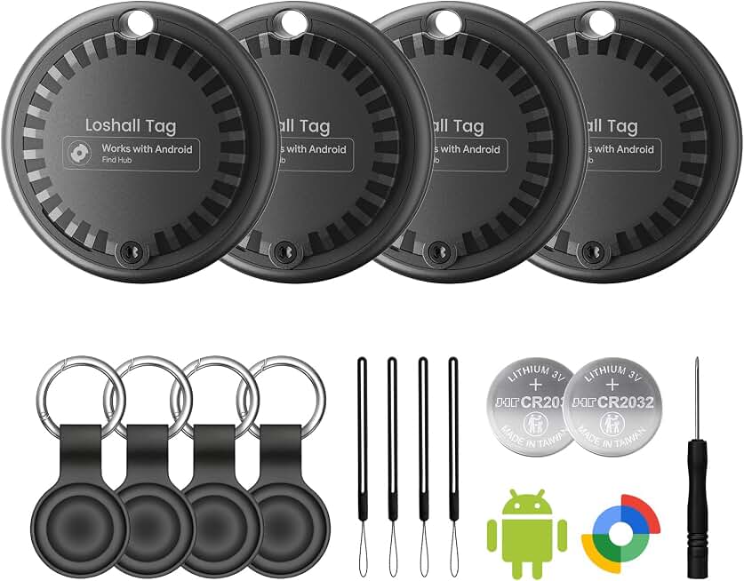 Air Tags for Android,Air Tags-4 Pack Android,2 Year Battery Life,Air Tracker Tags with 4 Case,Google Find Trackers for Google'S Find Hub App,IP65 Waterproof Luggage Tracker for Keys