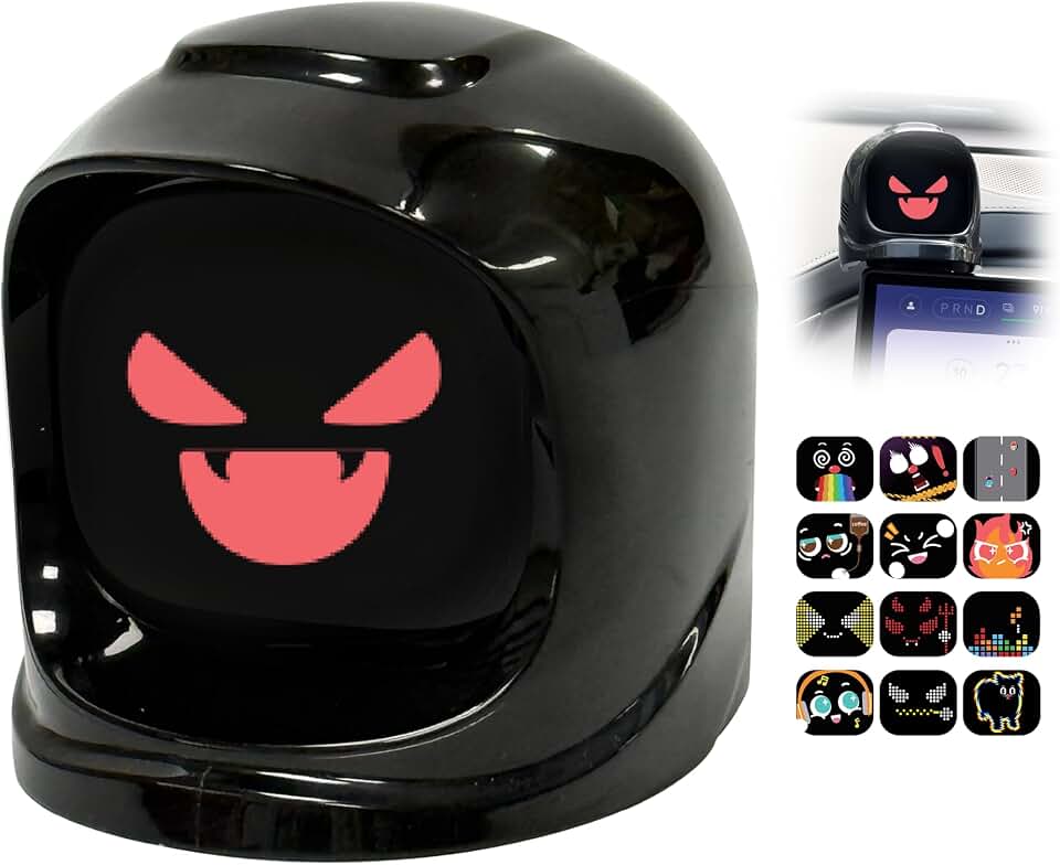 Smart Car Dashboard Robot Ornament, Car Gift (Black, Vibrant Sets) | 300+ Dynamic Expressions with Sound Effects, Emotional Driving Companion, Built-in gyro sensor, APP &amp; OTA update.