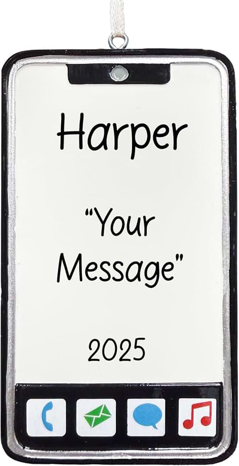 Personalized Cell Phone Christmas Ornament 2026 | Custom Black Smartphone Decoration for Xmas Tree - Blogger Vlogger Youtuber Social Media Lover Gift | Customizable with Name &amp; Year