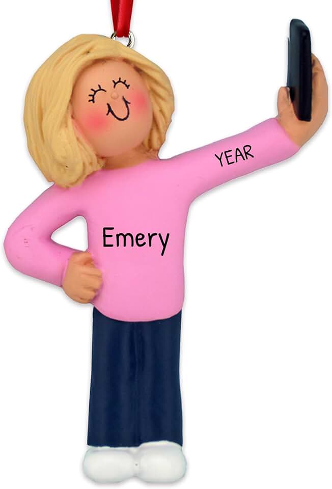 Personalized Smartphone Ornament 2026 - Blonde Selfie Ornament Vintage Phone Unique Gifts Cell Phone Ornaments for Christmas Tree Cool Gadgets Smart Phone Christmas Ornament Fun Ornaments by Elves