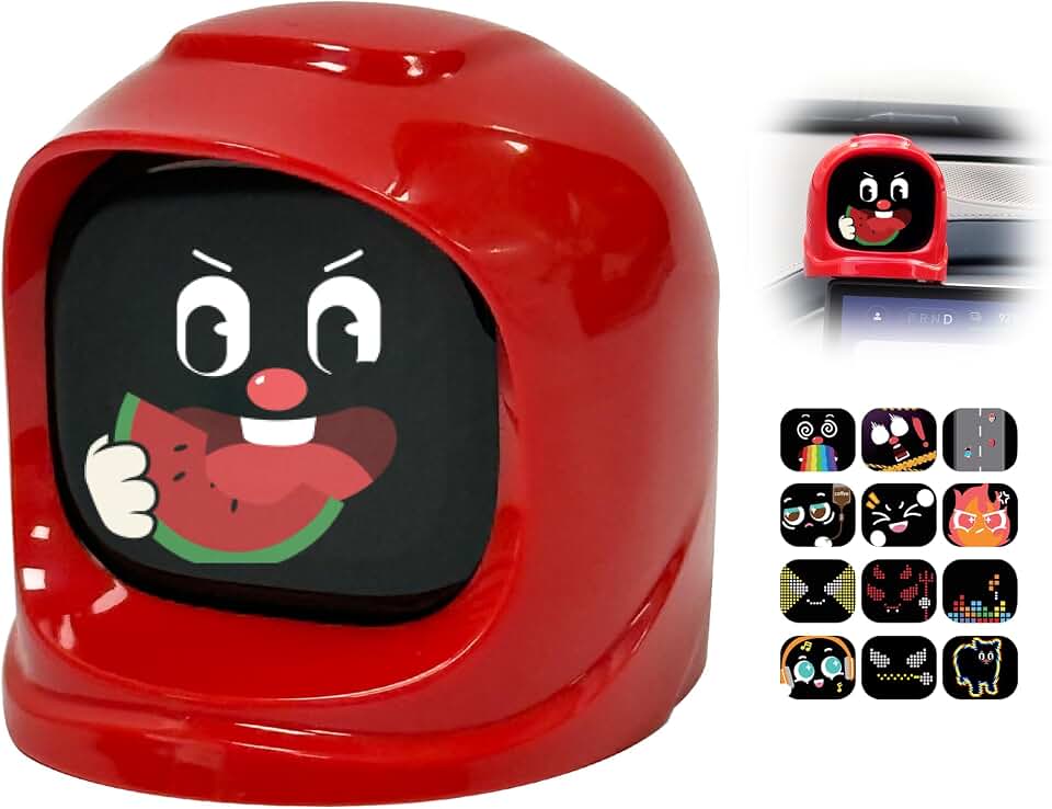 Smart Car Dashboard Robot Ornament, Car Gift (Red, Vibrant Sets) | 300+ Dynamic Expressions with Sound Effects, Emotional Driving Companion, Built-in gyro sensor, APP &amp; OTA update.