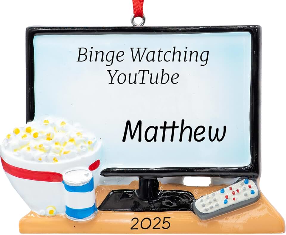 Personalized Television Christmas Ornament 2025 | Big Smart TV Screen Ornament for Christmas Tree - Binge Watcher TV Junkie Movie Night Lover Xmas Gift