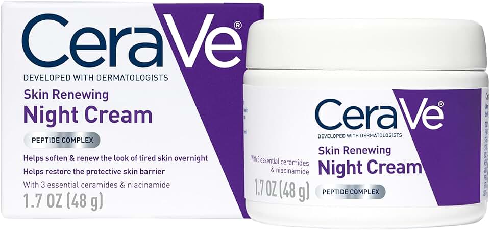 CeraVe Night Cream, Face Moisturizer, Skin Care for Dry Skin, 1.7oz | Skin Renewing Face Moisturizer with Hyaluronic Acid &amp; Peptides, Night Cream For Men &amp; Women, Anti-Aging Facial Cream, Daily Use