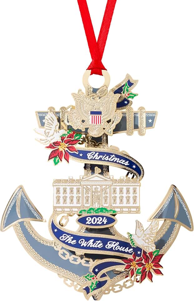 Official 2024 White House Christmas Ornament, Jimmy Carter | Solid brass with 24k gold finish. 3.25 x 3.9 in. Includes ribbon. Boxed collectible gift.