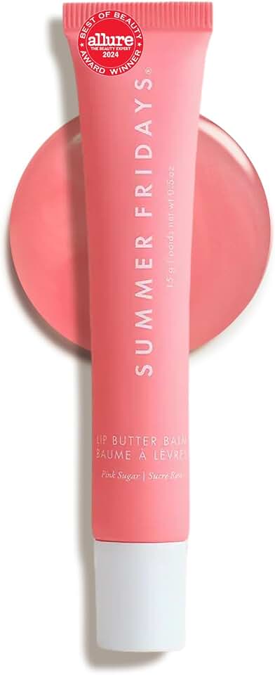 Summer Fridays Lip Butter Balm - Hydrating Lip Gloss for Instant Shine + Sheer Color - With Nourishing Shea Butter - Everyday Makeup + Skin Care Summer Essentials - Vegan - Pink Sugar (.5 Oz)