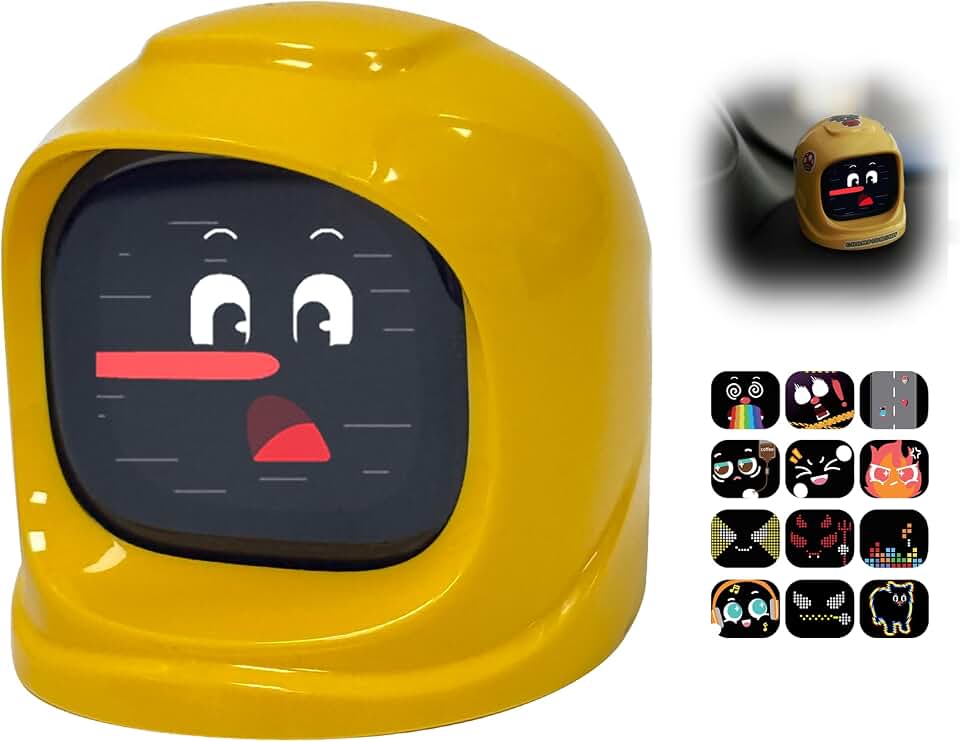 Smart Car Dashboard Robot Ornament, Car Gift (Yellow, Vibrant Sets) | 300+ Dynamic Expressions with Sound Effects, Emotional Driving Companion, Built-in gyro sensor, APP &amp; OTA update.
