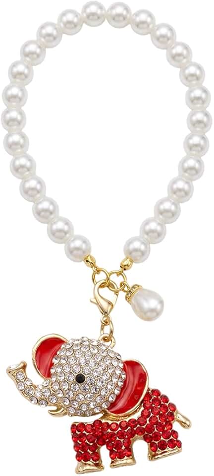 Bling Elephant Car Rear View Mirror Charm, Crystal Rhinestone Car Hanging Ornament, Universal Vehicle Interior Pendant Decoration Accessories for Women (Red)