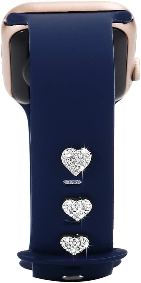 3Pcs Bling Metal Decorative Nails Studs Compatible with Apple Watch Band 45/44/42/41/40/38mm Silicone Bands for Women iWatch Series 10 9 8 7 6 5 4 3 2 1 Se Ultra 2 Stylish Personalize SmartWatch Accessories