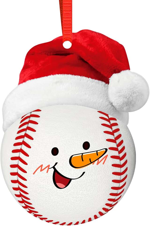 Baseball Christmas Ornaments,Acrylic Sports Hanging Ornaments for Xmas Tree | Sports Xmas Ornament, Holiday Keepsake With Santa Hat Gift for Sport‑Loving Women,Teens &amp; Friends as Xmas Stockings Fillers
