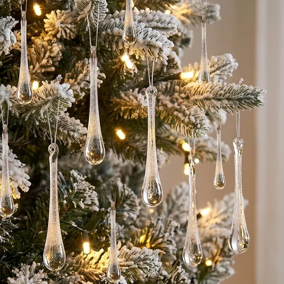 Sosation 12 Pcs Christmas Icicle Crystal Ornament Clear Glass Teardrop | Glass Raindrop for Christmas Tree, 3.9"6.3"7.9" Wonderland Clear Crystal Decor, Elegant Winter Sparkle Xmas Hanging Decor