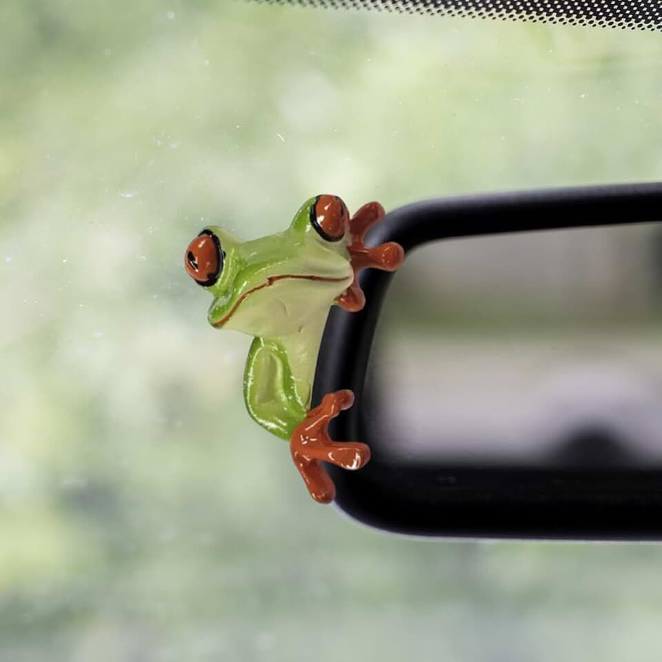 Frog Car Rear View Mirror Ornament, Personalized Resin Car Dashboard Decorations Present for Women Men, Funny Auto Interior Display Screen Figurines Accessories for Most Cars(Side)