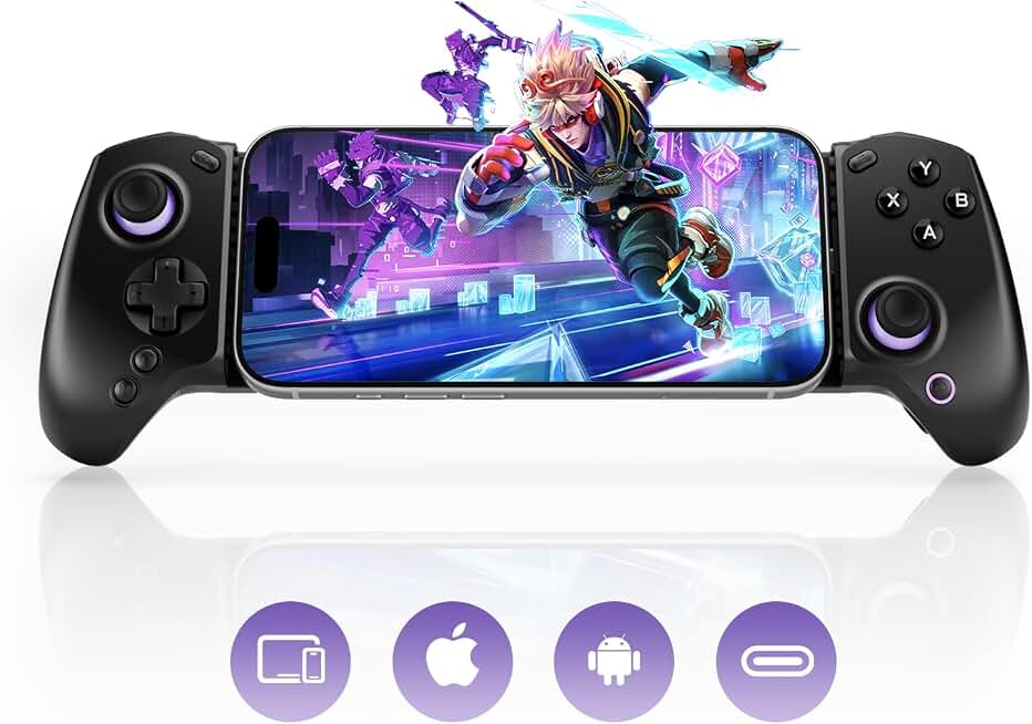 abxylute S8 Lite Type-C Mobile Gaming Controller for iPhone15/16/17, iPad Mini 6/7 Android Phones Tablets, Portable Gamepad with Hall Joystick, Hall Trigger, Customizable Buttons＆Key Mapping, Plug and Play (black)
