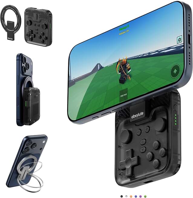 abxylute M4 Snap-On Mobile Gaming Controller for Android &amp; iPhone, Switch 1&amp;2, Portable Bluetooth Controller, Pocket-Sized Retro Arcade Phone Gamepad Kickstand, Dual Joystick Turbo Pro Gaming Magnetic (Black)