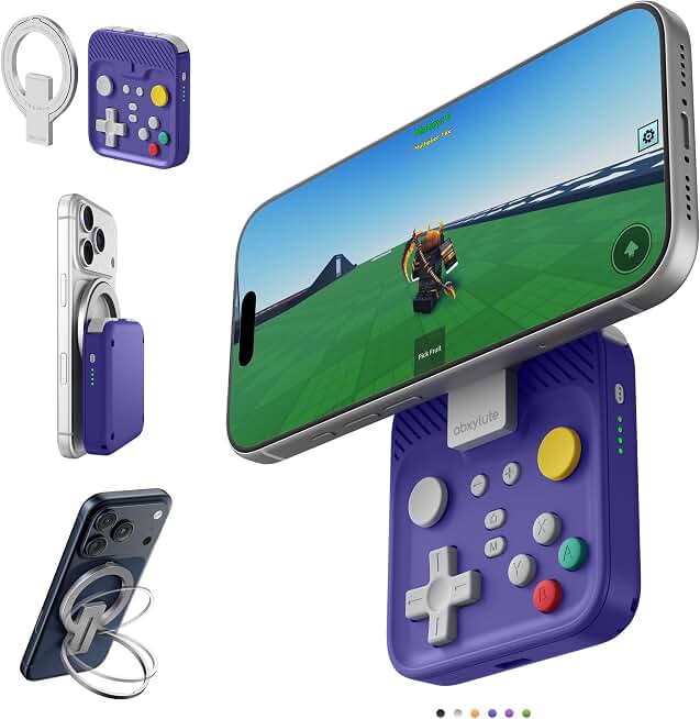 abxylute M4 Snap-On Mobile Gaming Controller for Android &amp; iPhone, Switch 1&amp;2, Portable Bluetooth Controller, Pocket-Sized Retro Arcade Phone Gamepad Kickstand, Dual Joystick Turbo Pro Gaming Magnetic (Blue)