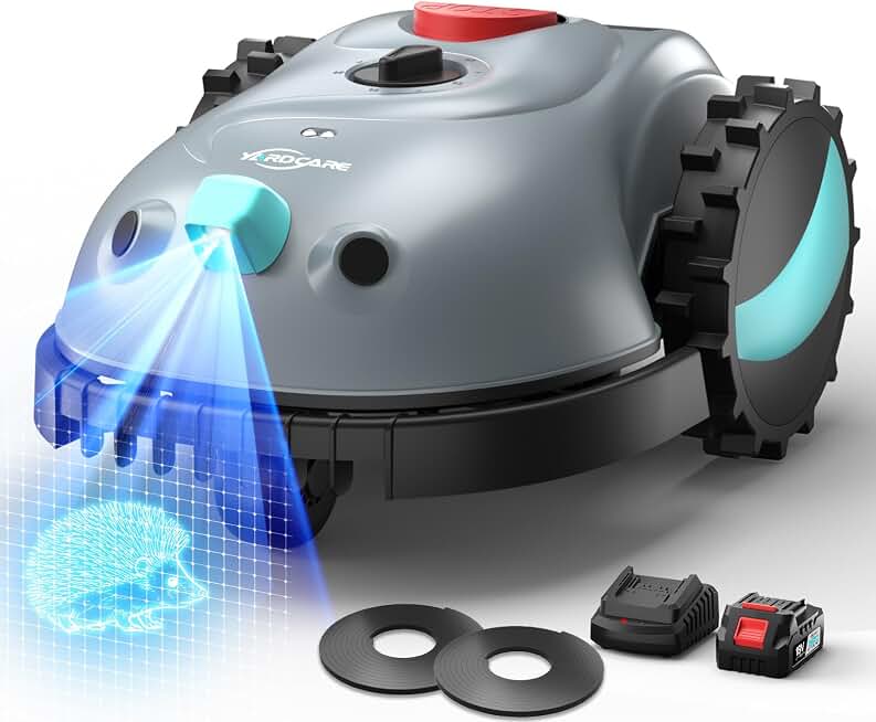 YARDCARE V100 Robot Lawn Mower, HD Vision for Small Lawns Up to 1600 sq ft | Collision sensor, obstacle detection, 0.8-2.4inch adjustable cutting height, low noise, magnetic strip for no-go zones
