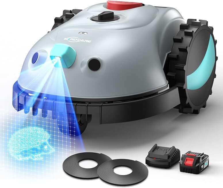 YARDCARE V100 Automatic Robot Lawn Mower HD Vision for Lawn Max 1600 sq ft | Multi obstacle detection, 0.8-2.4inch adjustable cutting height, low-noise operation, magnetic strip create no-go areas