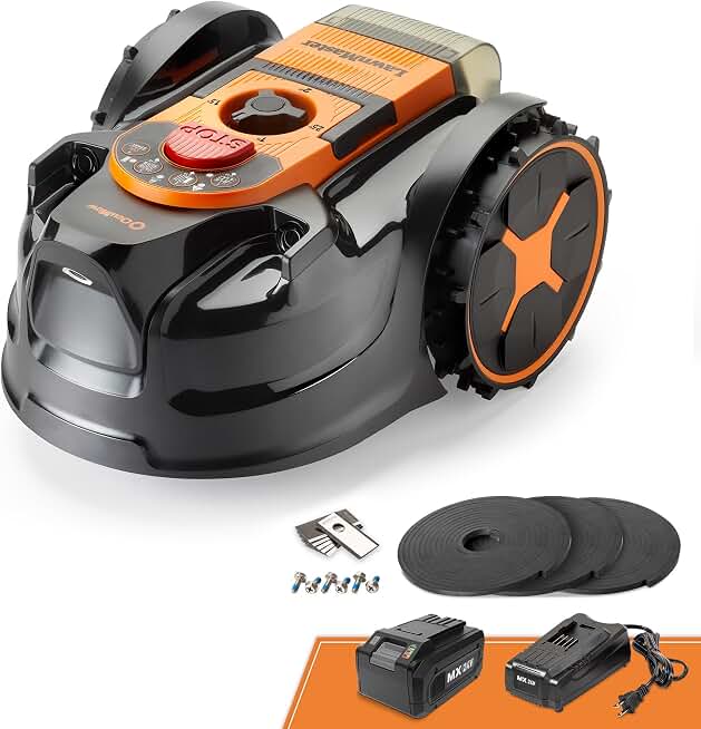 LawnMaster OcuMow VBRM601YCM AD Robot Mower with Parallel Cutting | Cuts Small Lawns up to 2600 Square Feet, Optical Navigation, Obstacle Avoidance, Low Noise, No Go Function