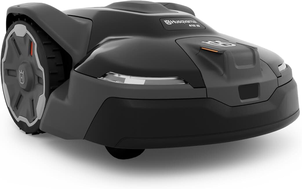 Husqvarna 410iQ ½ Acre Wire-Free, 45% Slope, app Based, Robot Lawn Mower | Wire-free robot mower with EPOS®, app-set virtual zones, handles 45% slopes, all lawns, up to ½ acre, 4-year warranty