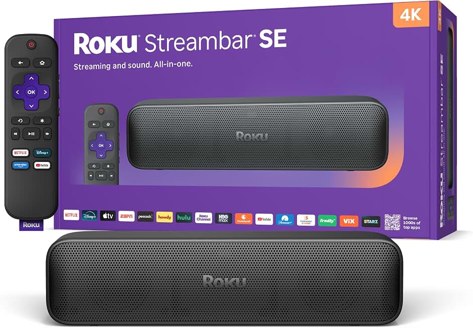 Roku Streambar SE, 4K Soundbar with Built-in Streaming Device | TV Soundbar with Built-in 4K/HD/HDR Streaming &amp; Front Facing Speakers - Included Remote Control