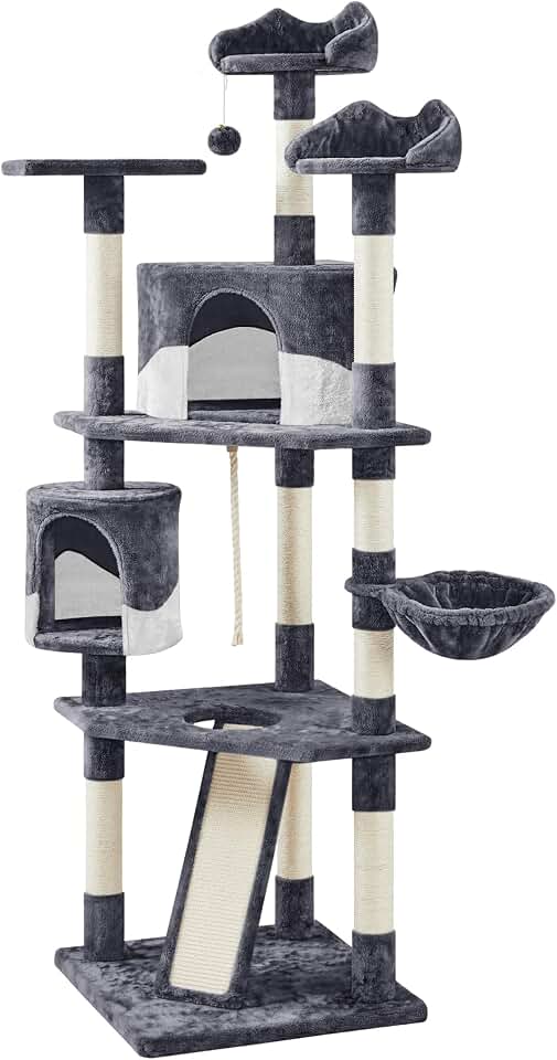 Yaheetech 79in Multi-Level Cat Tree for Multiple Cats with 9 sisal Posts | Sturdy frame with 2 spacious condos hold up to 22 lb for multiple cats, high viewing window perch, ideal for indoor climbing The Forest Stewardship Council