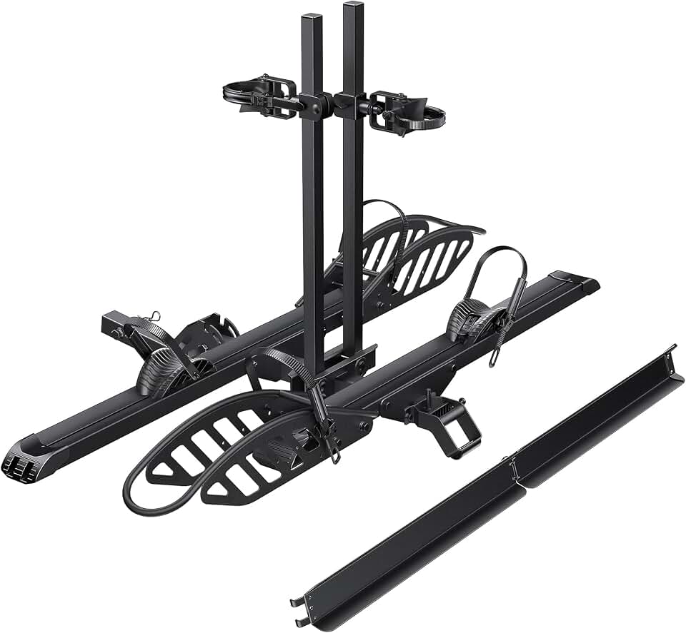 Young Electric Ebike Rack with Ramp 200 lbs 2-Bike Rack Hitch Mount | Ebike Racks for Tow Hitch Electric Bikes 5’’ Fat Tire, Foldable E-Bike Rack for Car, Truck, SUV, Minivan with 2'' Receiver