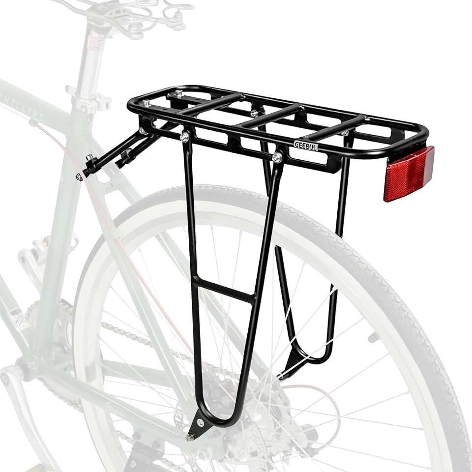 Rear Bike Rack Aluminum, Bike Rear Rack for 26-29" Bicycles, 25kg Capacity, Lightweight Bike Cargo Rack, Easy Install with Tools &amp; Reflector