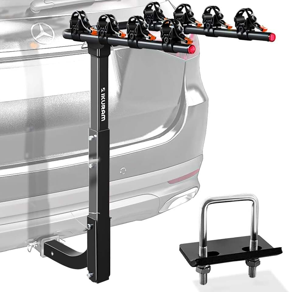 IKURAM R 4 Bike Rack Bicycle Carrier Racks Hitch Mount Double Foldable Rack for Cars, Trucks, SUV's and minivans with a 2" Hitch Receiver