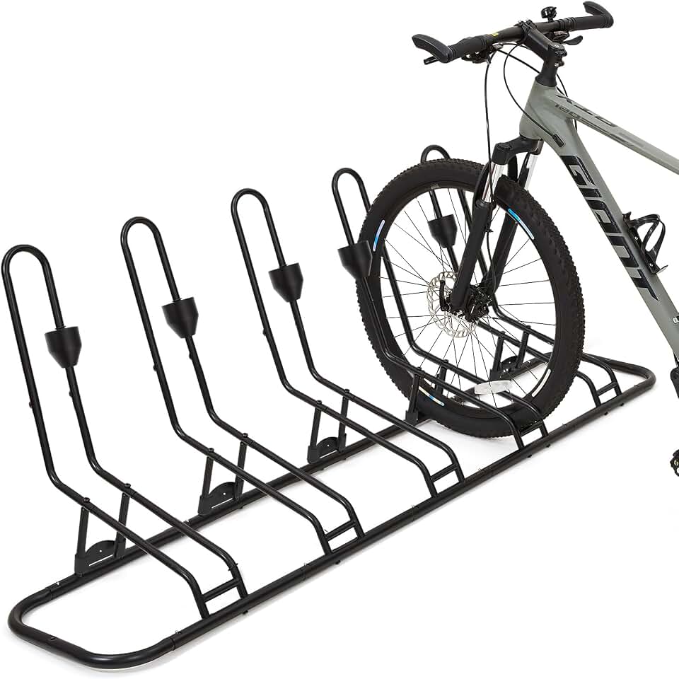 Kingarage Floor Bike Rack for 5 Bikes, Safeguard Disc Brakes &amp; Derailleurs Design, Waterproof Bicycle Stand Indoor/Outdoor/Garage Use, Fits 12"-29" Tires, Upgraded 0.63" Steel Tubes for Stability