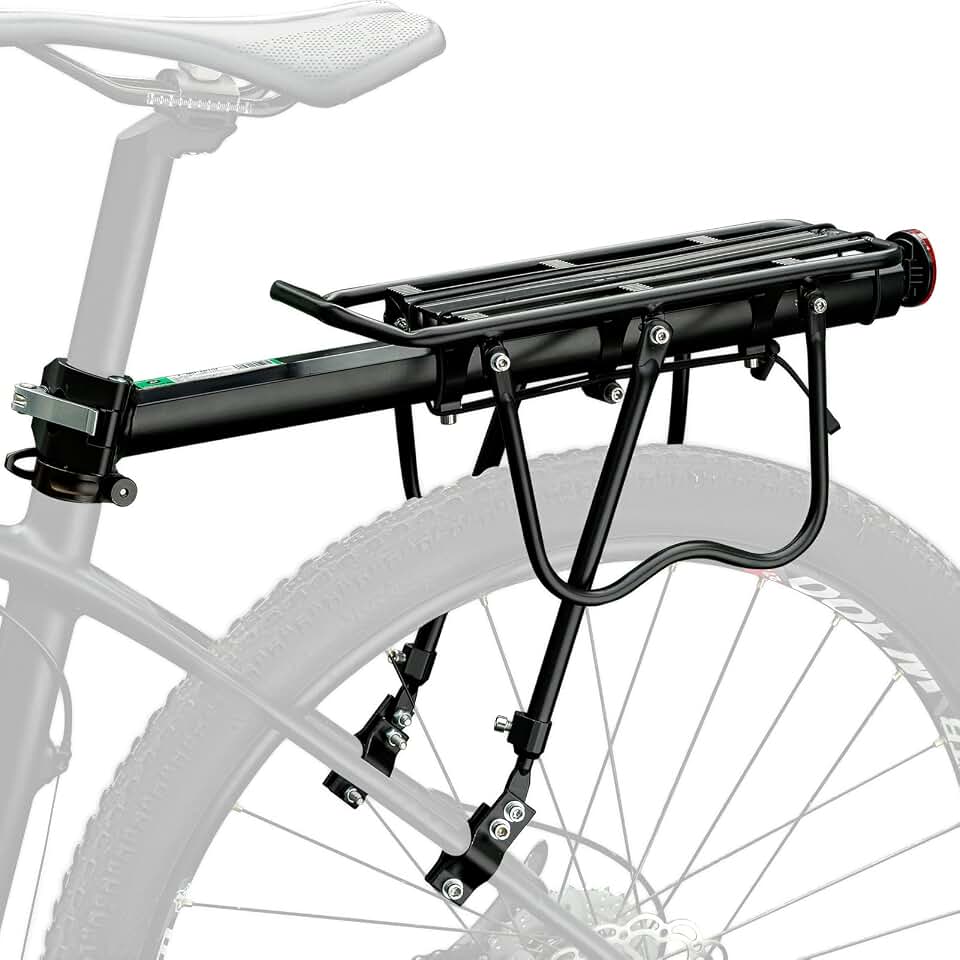 ROCKBROS Rear Bike Rack Quick Release Bike Cargo Rack for Luggage Commuting | Easy to install,heavy duty steel,red reflector,side protection,quick release system,rear back pannier rack with intructions