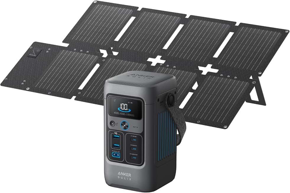 Anker SOLIX C200 DC Portable Power Station and 60W Solar Panel, 192Wh, 200W | 192Wh LiFePO4 Battery, 200W Solar Generator for Outdoor, Travel, and Emergency Use (No Wall Charger Included)