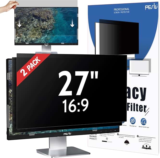 Peslv [2-Pack] 27 Inch Privacy Screen for Computer Monitor 16:9 Aspect Ratio, Eye Protection Anti Blue Light Glare Shield, 27inch Removable Black Blackout Anti Spy Desktop Security Private Filter