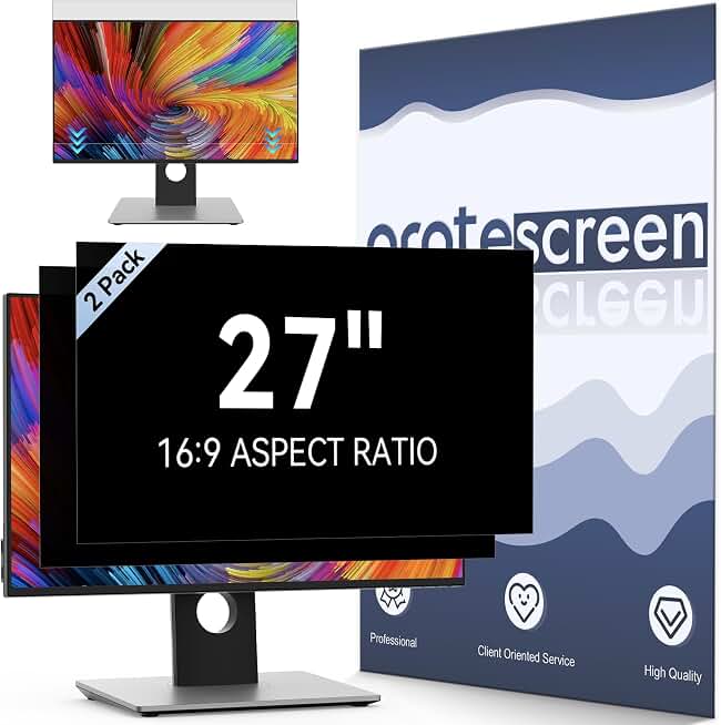 [2 Pack] Computer Privacy Screen 27 Inch for 16:9 Widescreen Monitor | Removable Eye Protection Anti Glare Blue Light Filter, Anti Scratch Computer Monitor Privacy Shield 27 In