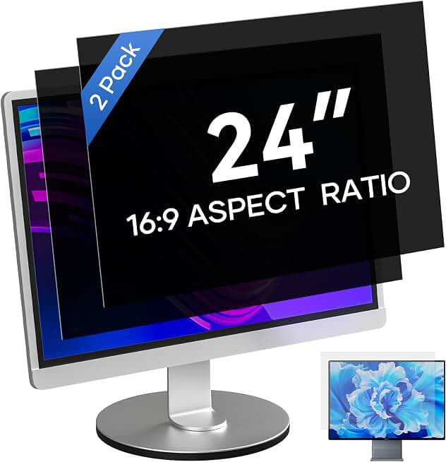 [2 Pack 24 Inch Computer Privacy Screen for 16:9 Aspect Ratio | Eye Protecting Anti-glare Blue Light Display Screen Privacy Protection, Removable Anti-scratch Coating
