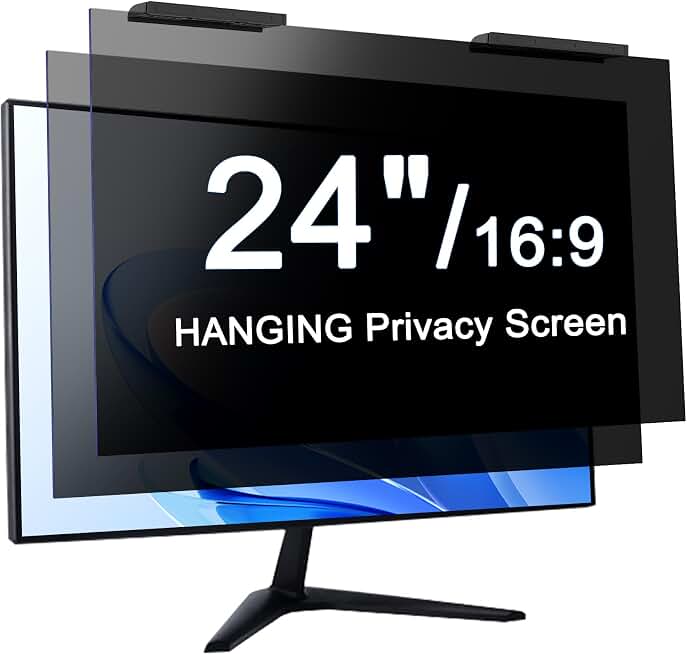 [2-Pack] 24 Inch Privacy Screen for Computer Monitor Hanging Removable 16:9 | Anti Spy Anti Glare Blue Light, No Adhesive Easy Install 24in Computer Screen Privacy Shield