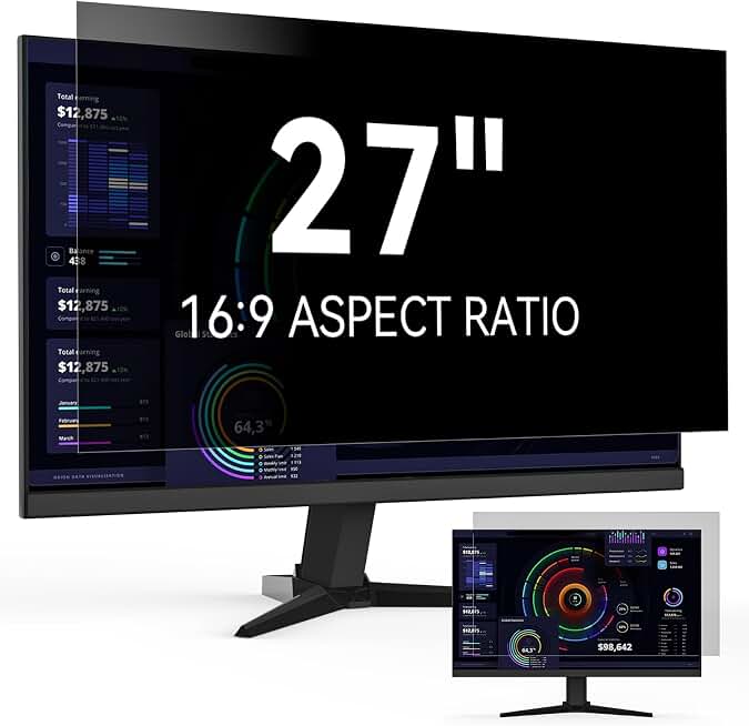 27 Inch Privacy Screen for Computer Monitor 16:9 Aspect Ratio | Eye Protection Anti Blue Light Glare Shield, Removable Black Blackout Anti Spy Protector Film Desktop Security Private Filter