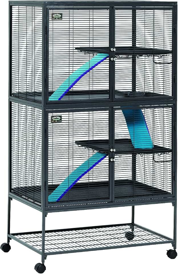Critter Nation by MidWest Double Unit Small Animal Cage | Habitat for Rats, Chinchillas, Ferrets &amp; Sugar Gliders, Tool-Free Assembly, Full-Width Doors, Shelves &amp; Removable Base Pans