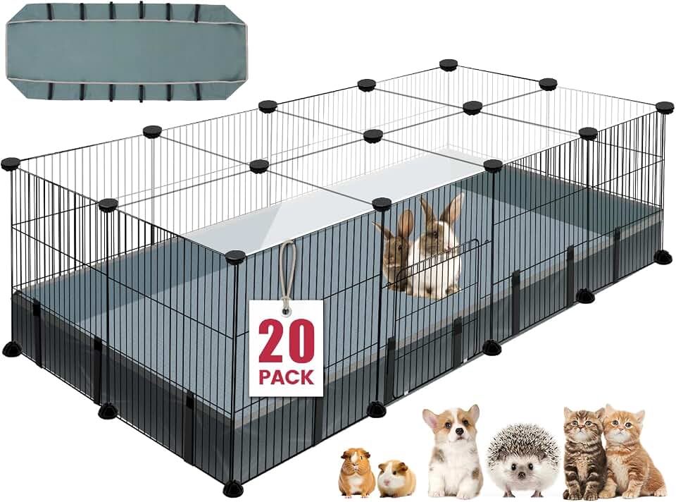 VISCOO 20 Panels Small Animal Playpen, 48" x 24" x 16" Rabbit Cage | Guinea Pigs Cages with Waterproof Mat, C&amp;C Cage for Guinea Pigs,Bunny/Puppy/Pen Indoor Outdoor Portable Metal Fence Recycled Claim Standard 100