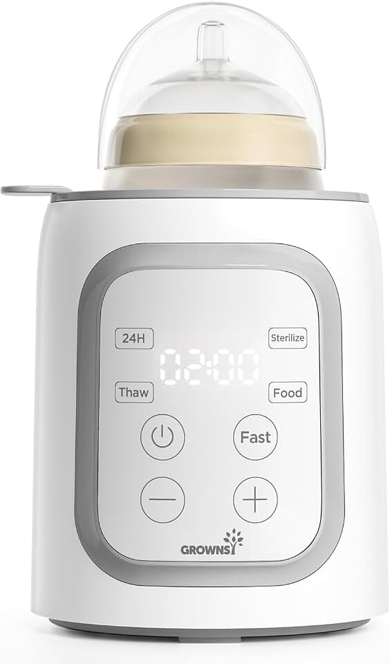 Grownsy 8-in-1 OG Fast Bottle Warmer with Timer, Gray | Fast &amp; Even Heating, Nutri-Preserve, Safe Material, Precise Temp, Easy Operation, Multi-Use Bottle Warmer for All Feed Stages Global Recycled Standard